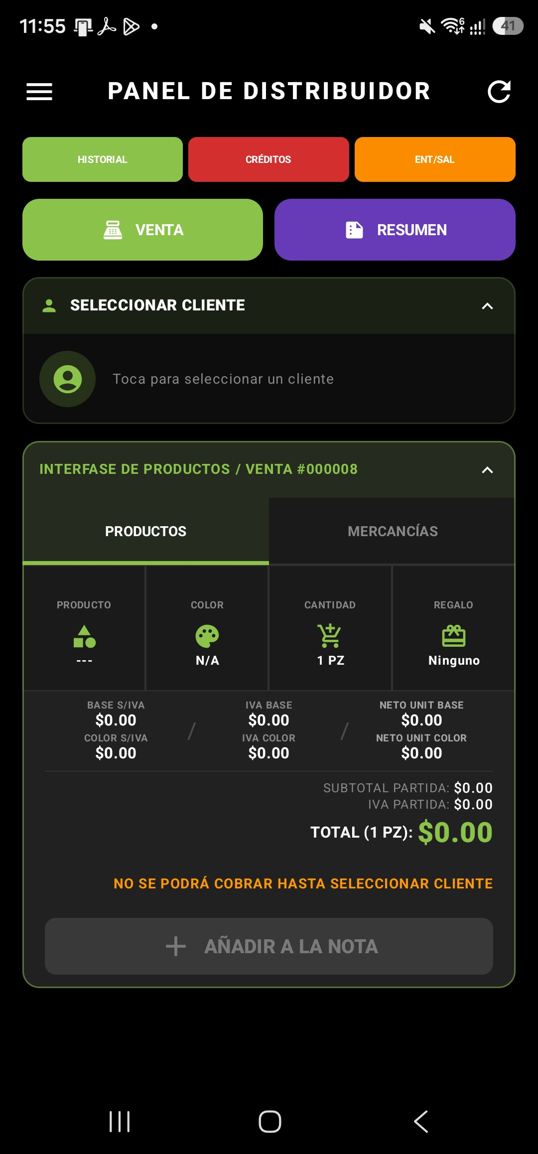 Panel de Distribuidor en Android