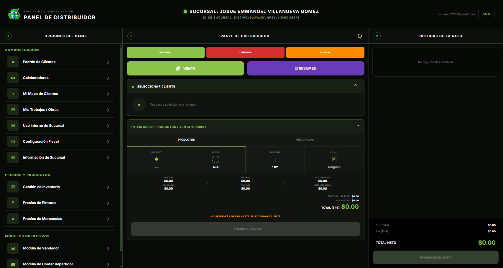 Panel de Distribuidor en computadora