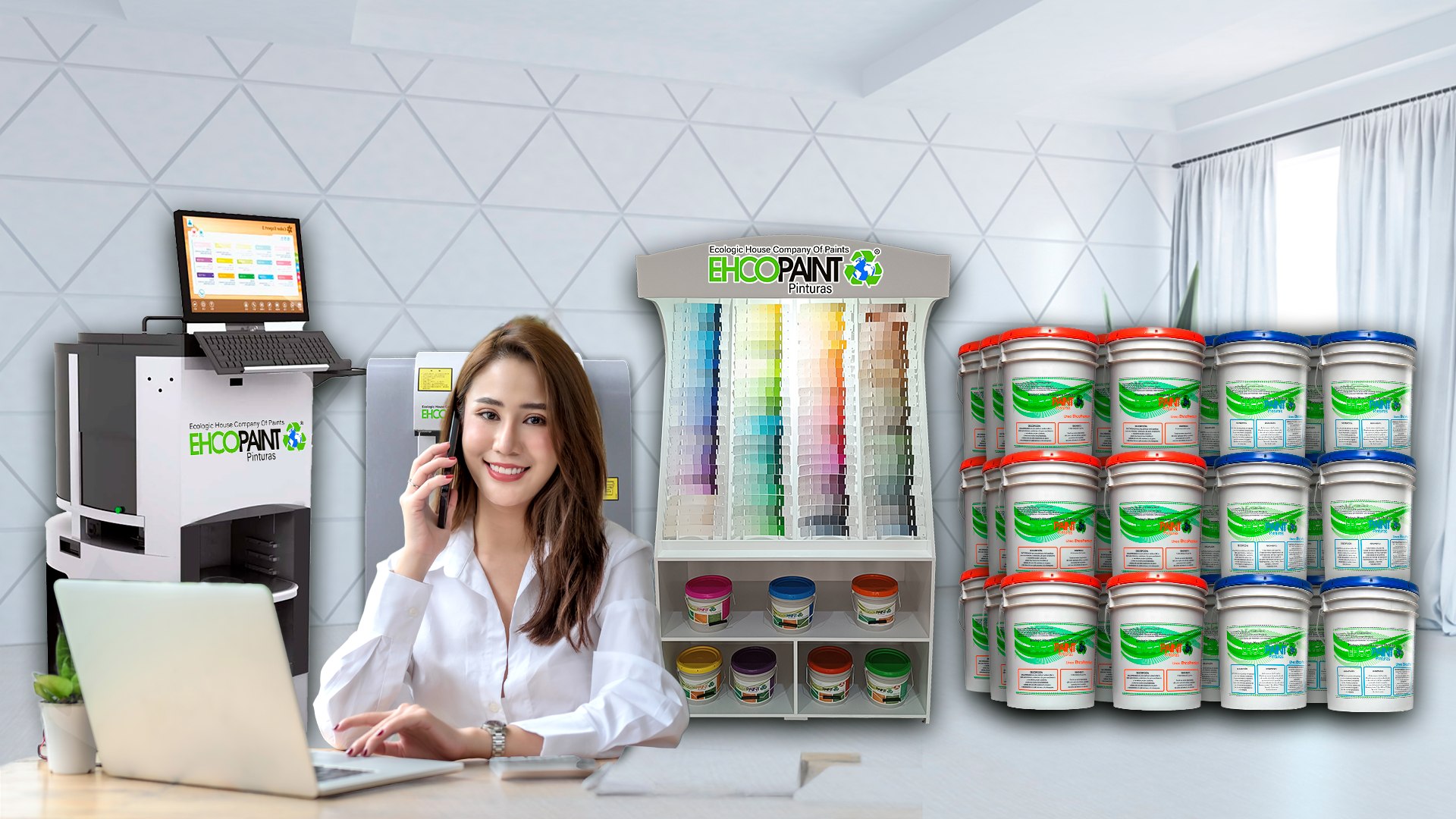 Distribuidora EHCOPAINT atendiendo clientes y trabajando en redes sociales